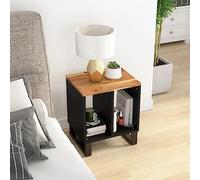 QUAHEAS Table d'appoint 40 x 31 x 46 cm, bois massif d'acacia et bois dérivé du bois, avec 2 compartiments de rangement, table de chevet pour salon, console stable