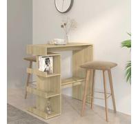 QUAHEAS Table de bar avec étagère en chêne Sonoma - 100 x 50 x 101,5 cm - Table haute moderne pour cuisine, salle à manger, table de petit-déjeuner - Peu encombrante - Avec repose-pieds - Pour petits