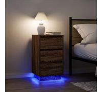 QUAHEAS Table de chevet avec éclairage LED effet chêne marron 38 x 34 x 65 cm 3 tiroirs pour chambre à coucher