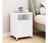 QUAHEAS Table de chevet blanche 35 x 35 x 51 cm en acier robuste, avec porte et étagère ouverte, table d'appoint moderne pour chambre à coucher et salon, support mural inclus