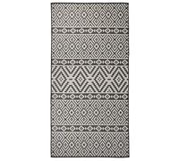 QUAHEAS Tapis d'extérieur tissé plat 100 x 200 cm - Noir - Rayé - Résistant aux UV - Résistant aux intempéries - Résistant - Pour terrasse, balcon, jardin - Convient également comme salon