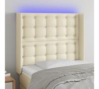 QUAHEAS Tête de lit à LED crème, 93 x 16 x 118/128 cm, en cuir synthétique, réglable en hauteur, à intensité variable, pour chambre à coucher, tête de lit moderne, tête de lit rembourrée