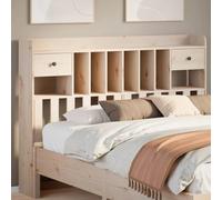 QUAHEAS Tête de lit avec espace de rangement 140 cm, en pin massif non traité, sur pied, avec 6 compartiments et 2 tiroirs, solution de chambre à coucher peu encombrante