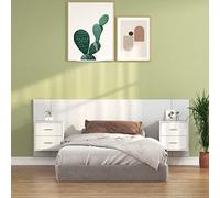 QUAHEAS Tête de lit blanche avec chevets intégrés, en bois robuste, fixation murale, 120 cm de large, avec espace de rangement