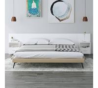 QUAHEAS Tête de lit blanche avec tables de chevet intégrées, en bois durable, 200 cm de large, pour chambre à coucher et espace de rangement