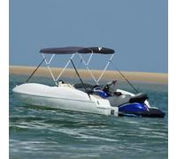 QUAHEAS Top Bimini à 3 arcs avec panneaux latéraux en maille 183 x (154-167) x 137 cm, polyester 600D, imperméable, protection UV, cadre en aluminium, fixation antirouille, pour bateau à moteur