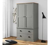 QUAHEAS VIGO Armoire en pin massif, robuste, avec tringle à vêtements et 2 tiroirs, 90 x 55 x 170 cm, construction durable, grise
