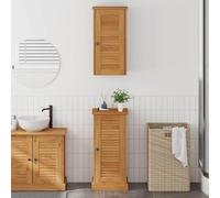 QUAHEAS VIGO Lot de 2 meubles de salle de bain marron miel, pin massif, finition rustique, 37 x 34 x 80 cm, espace de rangement pour ustensiles de salle de bain, armoire et étagère