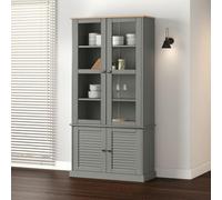 QUAHEAS Vigo Vigo Vitrine en pin massif Gris 85 x 35 x 170 cm Espace de rangement, bibliothèque, organisation, salon, meubles