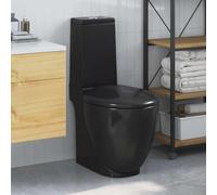 QUAHEAS WC rond en céramique avec sortie verticale, noir avec couvercle à fermeture amortie, double chasse d'eau 3/6 litres, dimensions compactes 39 x 66 x 84 cm, montage facile