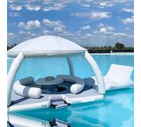 Quai flottant géant gonflable avec table de parasol amovible, île gonflable pour fête aquatique avec canapé pour piscine, lacs de mer, 40 x 2,8 x 2,5 m