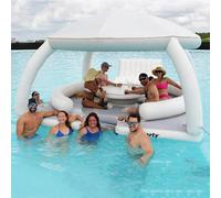 Quai flottant gonflable avec pare-soleil amovible et table ronde, idéal pour les piscines d'hôtel, les piscines panoramiques et les aventures en mer