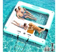 Quai Flottant Gonflable, Grande Plate-Forme Flottante Gonflable, Plate-Forme de Piscine Polyvalente | Îlot Flottant 240×240 cm pour Chiens avec Rampe, idéal lac, Plage et Jardin