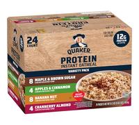 Quaker Flocons d'avoine instantanés, paquet de variétés protéinées 4 saveurs, 7 g + protéines, paquets individuels, 24 pièces