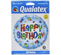 Qualatex - Ballon Alu Rond Happy Birthday Exploding Blocks 45Cm