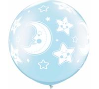 Qualatex Ballon de baudruche avec dessin de lune et d'étoiles, mat, rond, 2 pièces SG9773 (taille unique) (bleu clair)
