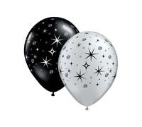 Qualatex - Rond - Ballons "Sparkles & Swirls", Latex 50er-Pack SG19829 (Taille unique) (Noir/Argent)