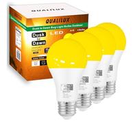 Qualilux Lot de 4 ampoules anti-insectes du crépuscule à l'aube, jaune ambre 1900 K, 600 lumens, LED 9,5 W, A19 E26, HQ-H018