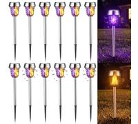 Qualirey Lot de 12 tue-moustiques solaires d'extérieur étanches à énergie solaire pour terrasse, cour, jardin, insectes (violet/lumière flamme, acier inoxydable)