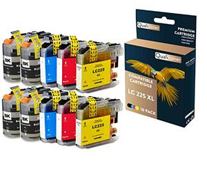 QUALITONER - 10 Cartouches Compatible pour Brother LC 225 XL LC225XL Noir (x4) + Cyan (x2) + Magenta (x2) + Jaune (x2) (Parapluie) pour Brother MFC-J