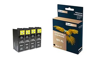 QUALITONER - 4 Cartouche Compatible pour LEXMARK 105 XL 105XL Noir pour Lexmark Impact S301 Impact S305 Interact S605 Interpret S405 Intuition S505 Pi