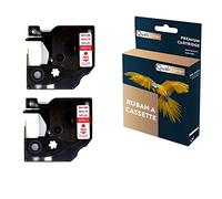 QUALITONER Ruban S0720520 45012 pour DYMO Letratag D1 Compatible Rouge sur Fond Transparent x 2 pour Ruban d'étiquette- 12mm * 7m