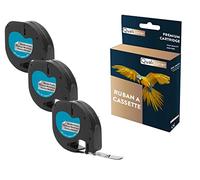 QUALITONER Ruban S0721730 91208 pour DYMO Letratag Compatible Noir sur Fond métallique x 3 pour Ruban d'étiquette- 12mm * 4m