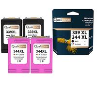 QUALITONER - x4 Cartouches compatibles pour HP 339XL + 344XL (C8767EE + C9363EE) compatibles HP HP PhotoSmart 2500 2570 2575 2575xi 2600 2605 2608 261