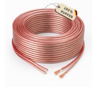 Quality-Collection Câble de haut-parleur 2 × 1,5 mm² | 50 m | Cuivre pur OFC | Transparent avec bande de marquage rouge | Flexible et robuste | Pour HiFi, surround, home cinéma, voiture et studio