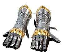QUALITYMUSICSHOP Handicrafts Paire de gants de chevalier médiéval en acier avec accents en laiton, Argenté, défaut
