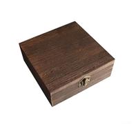 Qualoramall Boîte de rangement rectangulaire en bois avec boucle en métal pour bijoux, thé, café, grains de bureau, finition naturelle, décoration vintage, 15 x 15 x 6 cm (C)