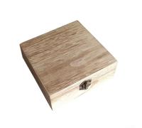 Qualoramall Boîte de rangement rectangulaire en bois avec boucle en métal pour bijoux, thé, café, grains de bureau, finition naturelle, décoration vintage, 15 x 15 x 6 cm (B)