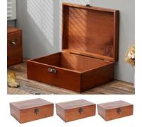 Qualoramall Boîte de rangement verrouillable en bois rétro pour objets de collection et trésors, coffre à souvenirs de style vintage (S)