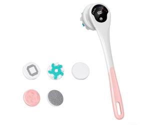 Qualoramall Brosse de bain électrique à long manche avec fonctions 5 en 1 pour le nettoyage, l'exfoliation, le massage, le nettoyage en profondeur et le détartrage, brosse de douche automatique