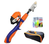 Qualoramall Canne à pêche à la mouche pour enfants, kit de voyage rétractable avec moulinet, leurres, sac de rangement pour parent-enfant, activités de plein air (orange)