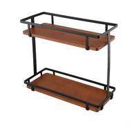 Qualoramall Étagère de rangement en bois double couche pour cuisine, épices, tasses à thé et structure en fer avec étagères amovibles, design rétro, base antidérapante, 27,7 x 12 x (noir)