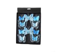 Qualoramall Lot de 10 papillons artificiels creux à paillettes pour sapin de Noël - Décoration festive pour Noël, maison, jardin, fenêtre (bleu)