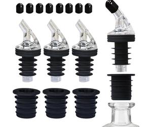 Qualoramall Lot de 4 becs verseurs d'huile d'olive anti-fuite avec 8 couvercles pour bouteilles en verre, couvercles distributeurs en plastique pour éviter les gouttes et garder l'huile fraîche, noir