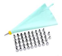 Qualoramall Lot de 50 douilles en acier inoxydable et poches à douille en silicone bleu réutilisables pour glaçage, pâtisserie, cupcakes, cookies et desserts, plats