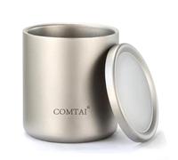Qualoramall Tasse à café et thé isotherme à double paroi en titane avec couvercle pour camping, randonnée, voyage, randonnée, bureau, maison (sans poignées, 300 ml)