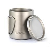 Qualoramall Tasse à café et thé isotherme à double paroi en titane avec couvercle pour camping, randonnée, voyage, randonnée, bureau, maison (avec poignées, 550 ml)