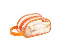 Qualoramall Trousse de maquillage en PVC transparent avec fermeture éclair - Étanche - Pour voyage, stade, concert, plage, événements sportifs - Grande capacité - Vert (demi-lune orange)