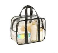 Qualoramall Trousse de maquillage en PVC transparent avec fermeture éclair - Imperméable - Pour voyage, stade, concert, plage, événements sportifs - Grande capacité - Noir