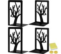 Qualsen 2 Paire Serre Livre, Serre Livres en Métal, Serre-Livres Noirs, Serre Livre en Forme ，Serre-Livres Décoratifs D'chat sur Un Arbre pour Bureau, Librairie et Bibliothèque,Retour à L'école
