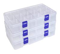 Qualsen Boîte De Rangement Plastique Bijoux Outils Ajustable à Usages Multiples Récipient (18 Compartiments x 3, Transparent)