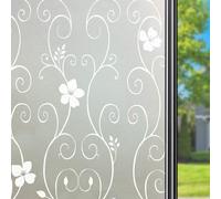 Qualsen Film Fenetre Anti Regard à Motif Floral, Film Electrostatique Vitre Non-Adhésif Brise Vue Fenêtre Dépoli, Opaque Décoratif pour Maison Bureau Cuisine, Anti-UV 90 x 300 cm, Fleur Blanche