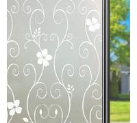 Qualsen Film Fenetre Anti Regard à Motif Floral, Film Electrostatique Vitre Non-Adhésif Brise Vue Fenêtre Dépoli, Opaque Décoratif pour Maison Bureau Cuisine, Anti-UV 30 x 120 cm, Fleur Blanche