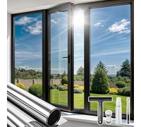 Qualsen Film Fenetre anti Regard avec support quadrillé, Film Miroir pour Fenêtre sans Tain, Anti UV Anti Chaleur Protection Solaire Non Adhésif Films pour Maisons et Bureaux (Argent-Argent, 75x300cm)