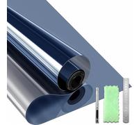 Qualsen Film Fenêtre Anti-Regard, Film Miroir pour Fenêtre sans Tain, Anti-UV Anti Chaleur Protection Solaire Non Adhésif Film Électrostatique Vitre pour Maisons et Bureaux（Bleu-Argent, 90x200cm）