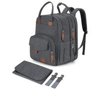 Qualyphant Grand sac à dos Diaper Bag - 23 poches - Extensible - 31 l - Gris uni - Polyester - Minimaliste, gris foncé